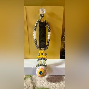 Creepy Black and Yellow Beaded Eyeball Necklace
